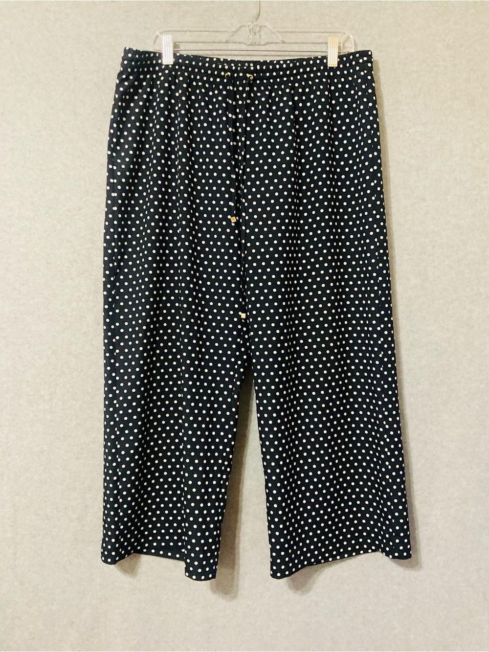 Calvin Klein Black Wide-Leg Polka Dot Capri Sz L